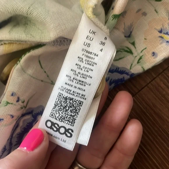 ASOS DESIGN cotton/linen floral print button front collar jumpsuit,Vintage look! - Picture 9 of 10